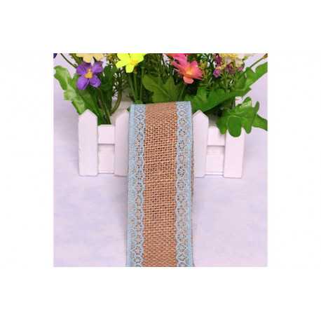 Nastro in lino con pizzo celeste 5cmx2mt Nastro in lino con pizzo celeste 5cmx2mt