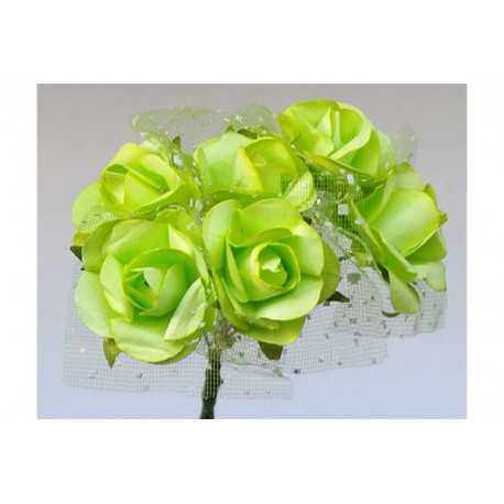 Roselline in carta con velo organza Verde 6 pz 25mm