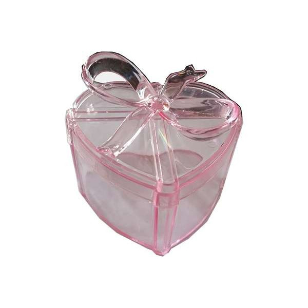 Scatola Regalo Cuore con fiocco Rosa in plexiglas 7cm