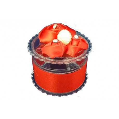 Scatola Tonda portaconfetti con decoro Rosso in plexiglas 6x4cm Scatola Tonda portaconfetti con decoro Rosso in plexiglas 6x4cm
