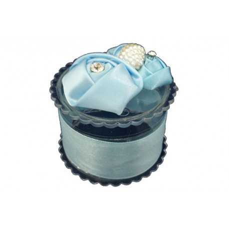 Scatola Tonda Portaconfetti con decoro Celeste in plexiglas 6x4cm Scatola Tonda Portaconfetti con decoro Celeste in plexiglas 6x4cm