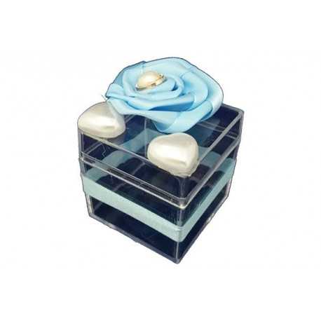 Scatola Cubo portaconfetti con decoro Celeste in plexiglas 5x5x5cm Scatola Cubo portaconfetti con decoro Celeste in plexiglas 5x5x5cm