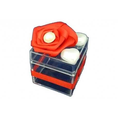 Scatola Cubo portaconfetti con decoro Rosso in plexiglas 5x5x5cm Scatola Cubo portaconfetti con decoro Rosso in plexiglas 5x5x5cm