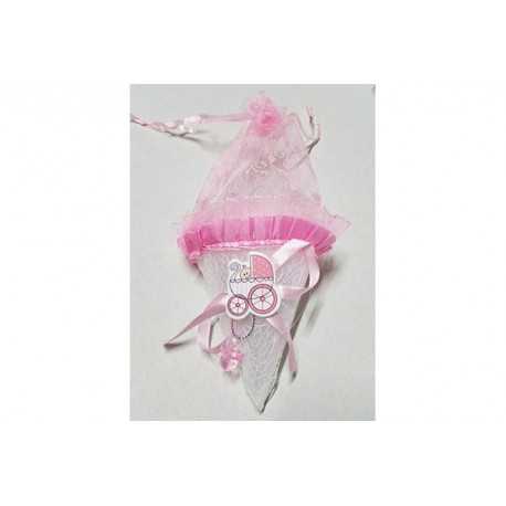 Cono portaconfetti rosa con placca decorativa 10cm Cono portaconfetti rosa con placca decorativa 10cm