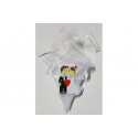 Cono portaconfetti bianco con placca decorativa 10 cm