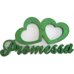 Festone Polistirolo Promessa Cuori Accoppiati glitterati Verde 37x20x5cm