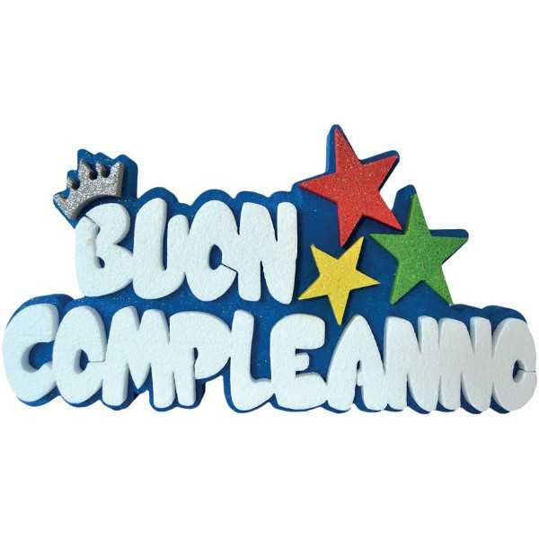 Scritta Buon Compleanno bianco e blu glitter