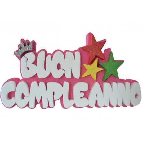 Festone Polistirolo Buon Compleanno Rosa glitterato con Stelle 37x20x5cm