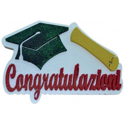 Festone Polistirolo Congratulazioni Laurea con Tomo e Pergamena glitterato 37x25x5cm