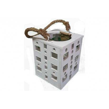 Vaso portafiori in legno con bicchiere quadrato traforato 14x18cm Vaso portafiori in legno con bicchiere quadrato traforato 14x18cm