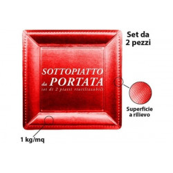 2 Sottopiatto in cartoncino quadrati cm 33 rosso metallizzato