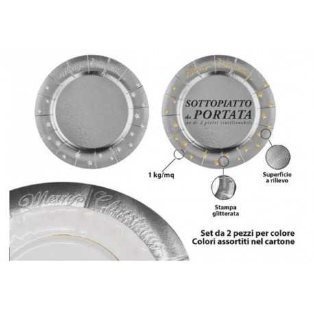 2 Sottopiatto in cartoncino diametro cm 32 “Merry Christmas” Argento 2 Sottopiatto in cartoncino diametro cm 32 “Merry Christmas” Argento