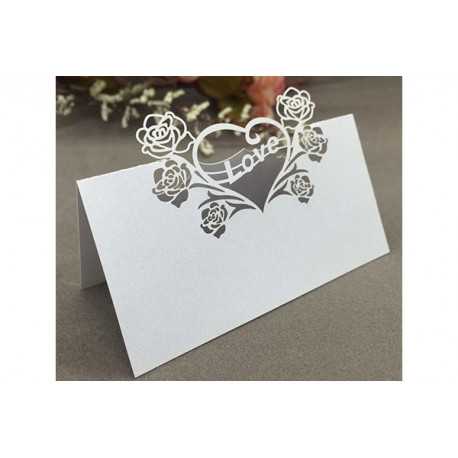 Segnaposto matrimonio in cartoncino perlato bianco tema cuore pz 12 Segnaposto matrimonio in cartoncino perlato bianco tema cuore pz 12