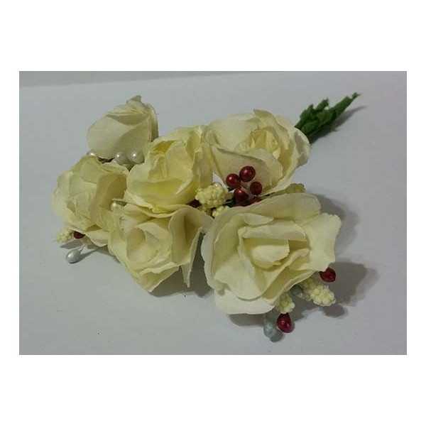 Rosa in carta con particolari cm 2 pz 6 colore bianco