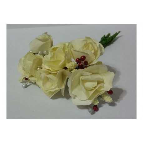 Rosa in carta con particolari cm 2 pz 6 colore bianco