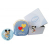 Set Zainetto Celeste decoro Cuori con Ciondolo Argentato e Clip Portaciuccio Topolino Disney