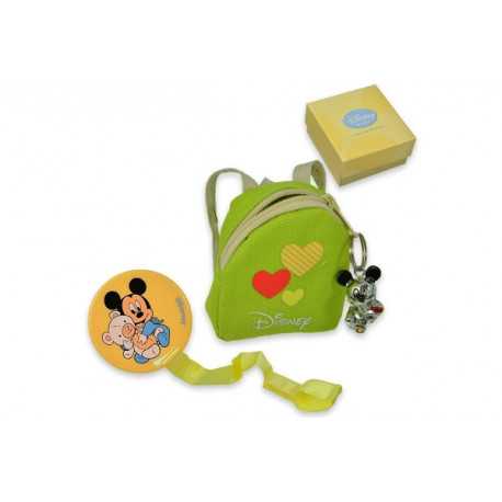 Set Zainetto Verde decoro Cuori con Ciondolo Argentato e Clip Portaciuccio Topolino Disney Set Zainetto Verde decoro Cuori con Ciondolo Argentato e Clip Portaciuccio Topolino Disney