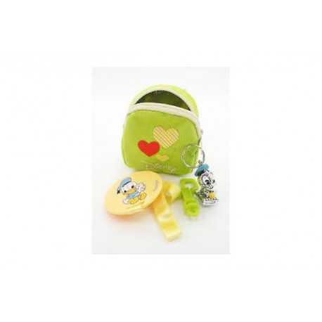Set Zainetto Verde decoro Cuori con Ciondolo Argentato e Clip Portaciuccio Paperino Disney Set Zainetto Verde decoro Cuori con Ciondolo Argentato e Clip Portaciuccio Paperino Disney