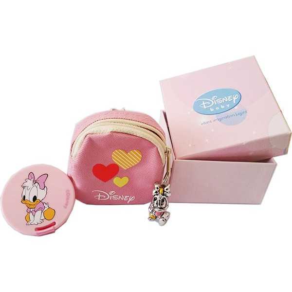 Set Zainetto Rosa decoro Cuori con Ciondolo Argentato e Clip Portaciuccio Paperina Disney