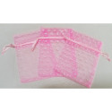 3 Sacchetti Rosa a pois in organza per confetti cm10x13