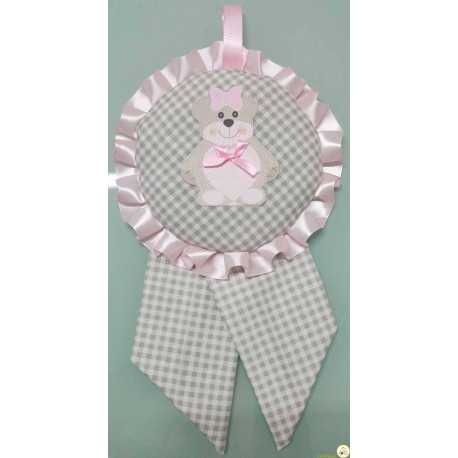 Coccarda Nascita Colore Rosa Tortora Orsetto Country Coccarda Nascita Colore Rosa Tortora Orsetto Country