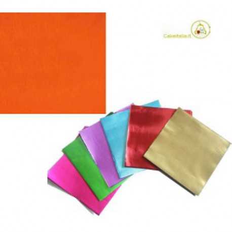 Incarti per cioccolatini Formatelli in alluminio Arancione lucido 10 x 10 cm da 50 g 120 fogli Incarti per cioccolatini Formatelli in alluminio Arancione lucido 10 x 10 cm da 50 g 120 fogli
