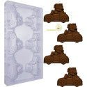 Auto di Babbo Natale e Doni: stampo in policarbonato professionale per 6 tavolette di cioccolato 10×7,6 cm, 70 g