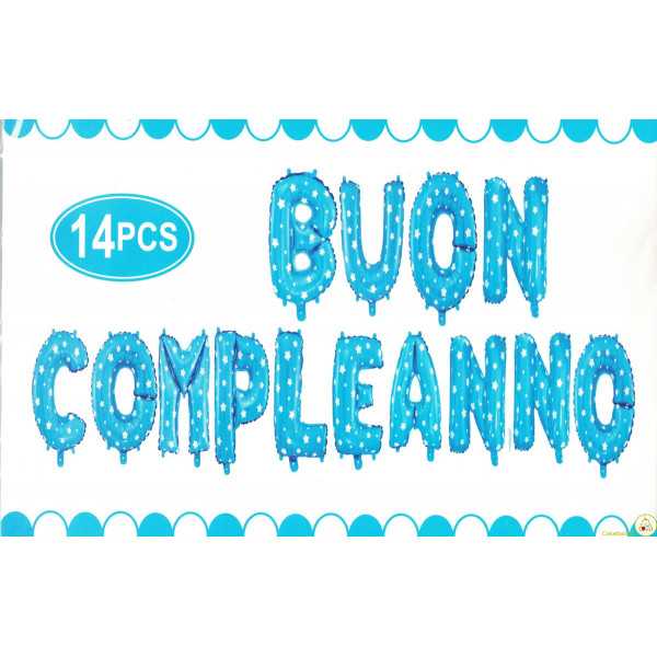 Set 14 palloncini Buon Compleanno Celeste 40cm