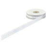 Nastro organza bianco con inserto cuori e striscia argento 20mmx25m Nastro organza bianco con inserto cuori e striscia argento 20mmx25m