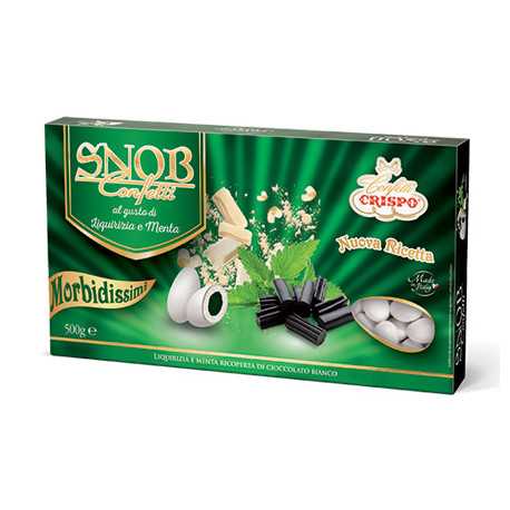 Snob Liquirizia e Menta Crispo: 500 g di confetti bianchi idali per confettata Snob Liquirizia e Menta Crispo: 500 g di confetti bianchi idali per confettata