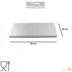 Vassoio sottotorta rettangolare rigido color argento largo 20 cm lungo 30 cm alto 1,2 cm