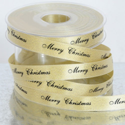 Nastro Doppio Raso "Merry Christmas" Oro Glitter 15mm x 25mt