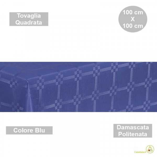 Tovaglia monouso di forma quadrata di lato 100 cm in carta damascata politenata a fondo pieno colore blu