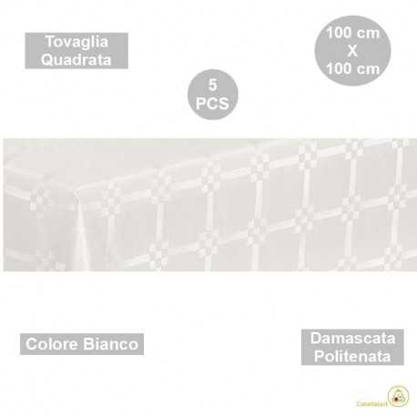 5 Tovaglie monouso di forma quadrata di lato 100 cm in carta damascata politenata a fondo pieno colore bianco 5 Tovaglie monouso di forma quadrata di lato 100 cm in carta damascata politenata a fondo pieno colore bianco