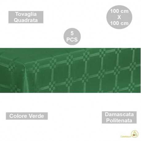 5 Tovaglie monouso di forma quadrata di lato 100 cm in carta damascata politenata a fondo pieno colore verde