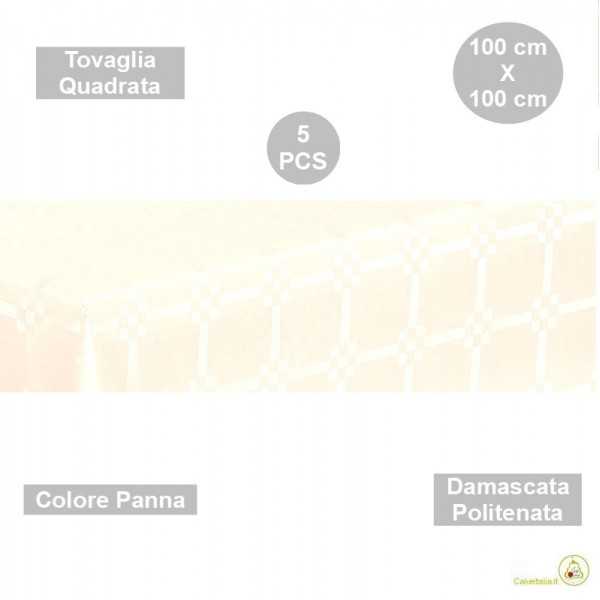 5 Tovaglie monouso di forma quadrata di lato 100 cm in carta damascata politenata a fondo pieno colore panna