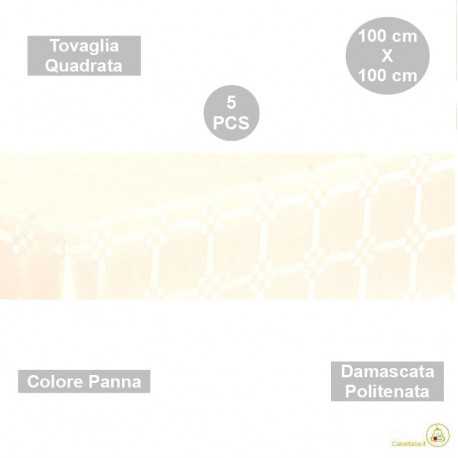 5 Tovaglie monouso di forma quadrata di lato 100 cm in carta damascata politenata a fondo pieno colore panna