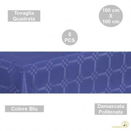 5 Tovaglie monouso di forma quadrata di lato 100 cm in carta damascata politenata a fondo pieno colore blu 5 Tovaglie monouso di forma quadrata di lato 100 cm in carta damascata politenata a fondo pieno colore blu