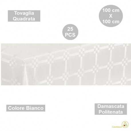 25 Tovaglie monouso di forma quadrata di lato 100 cm in carta damascata politenata a fondo pieno colore bianco 25 Tovaglie monouso di forma quadrata di lato 100 cm in carta damascata politenata a fondo pieno colore bianco