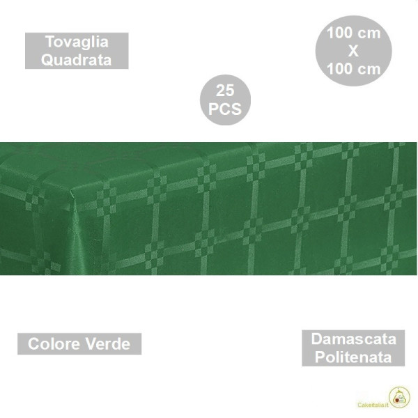 Tovaglia Rotonda Damascata 180 Cm Verde Scuro - 100% Poliestere, Antimacchia, Non Stira