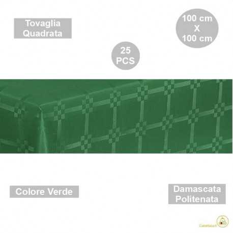 25 Tovaglie monouso di forma quadrata di lato 100 cm in carta damascata politenata a fondo pieno colore verde 25 Tovaglie monouso di forma quadrata di lato 100 cm in carta damascata politenata a fondo pieno colore verde