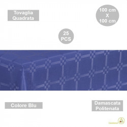 25 Tovaglie monouso di forma quadrata di lato 100 cm in carta damascata politenata a fondo pieno colore blu