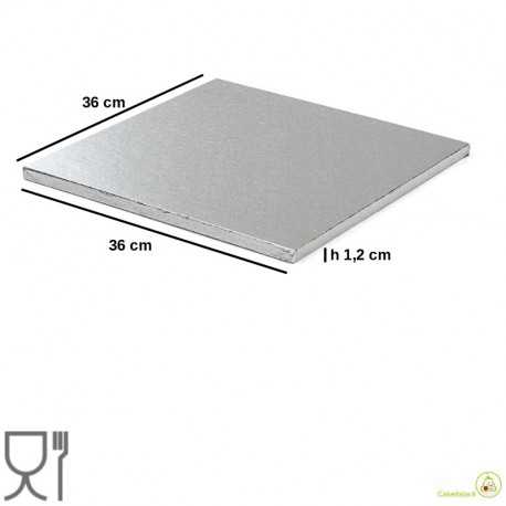 Vassoio sottotorta quadrato argento 36 cm h 1,2 cm in cartoncino rigido per alimenti Vassoio sottotorta quadrato argento 36 cm h 1,2 cm in cartoncino rigido per alimenti