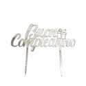 Cake Topper Buon Compleanno in Plexiglas ad effetto specchio color Argento lungo 20 cm