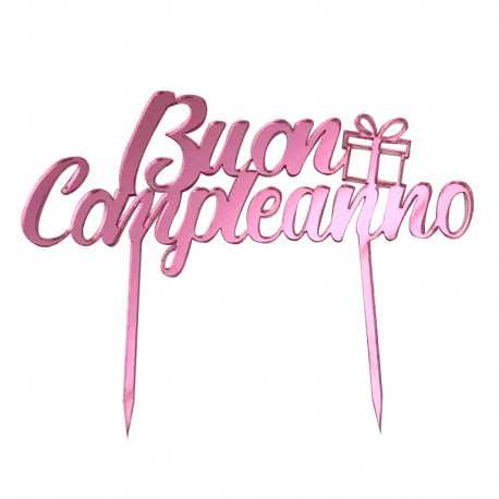 Cake Topper Buon Compleanno in Plexiglas ad effetto specchio colore rosa lunga 20 cm Cake Topper Buon Compleanno in Plexiglas ad effetto specchio colore rosa lunga 20 cm