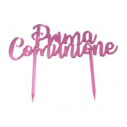 Cake Topper Prima Comunione in Plexiglas ad effetto specchio colore rosa lunga 18 cm