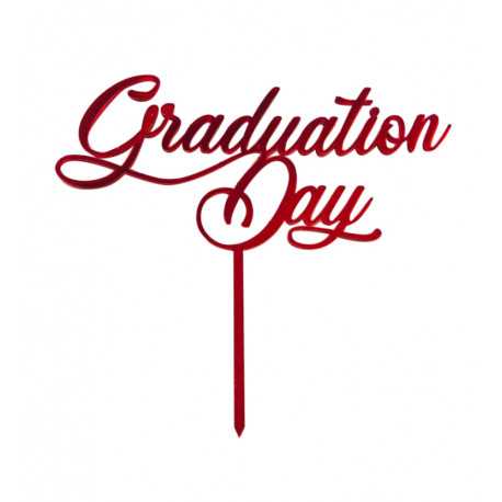 Cake Topper Graduation Day per Laurea colore rosso in Plexiglas effetto specchio da 19 cm