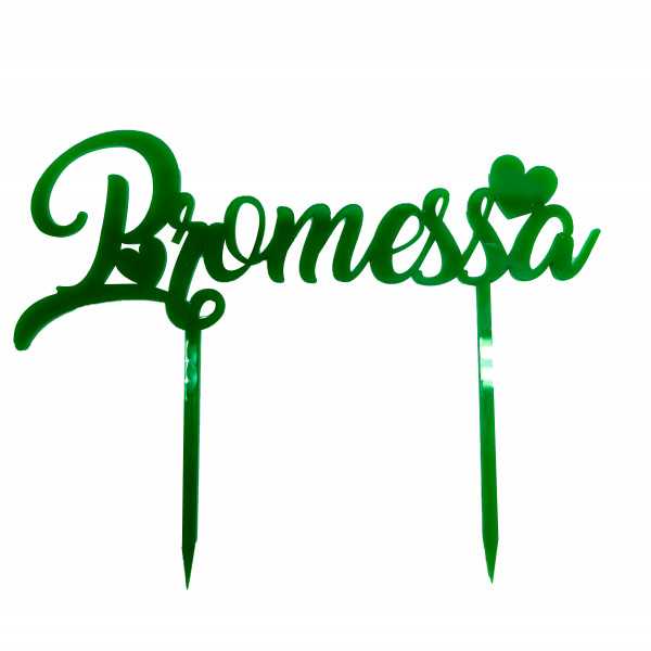 Cake Topper Promessa in Plexiglas ad effetto specchio colore verde lungo 20 cm