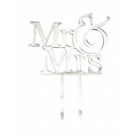 Cake Topper Mr & Mrs matrimonio in Plexiglas ad effetto specchio colore argento lunga 15 cm Cake Topper Mr & Mrs matrimonio in Plexiglas ad effetto specchio colore argento lunga 15 cm