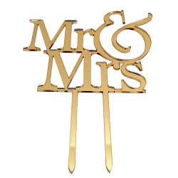 Cake Topper Mr & Mrs matrimonio in Plexiglas ad effetto specchio colore oro lunga 15 cm